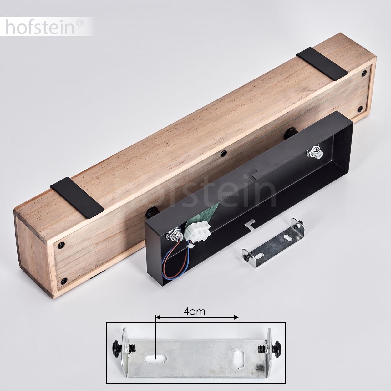 Lámpara de techo Montgomery, lámpara de techo moderna de metal/madera en color negro/natural, luminaria de diseño industrial con vigas de madera, 2 luces, 2 x E27, sin bombillas