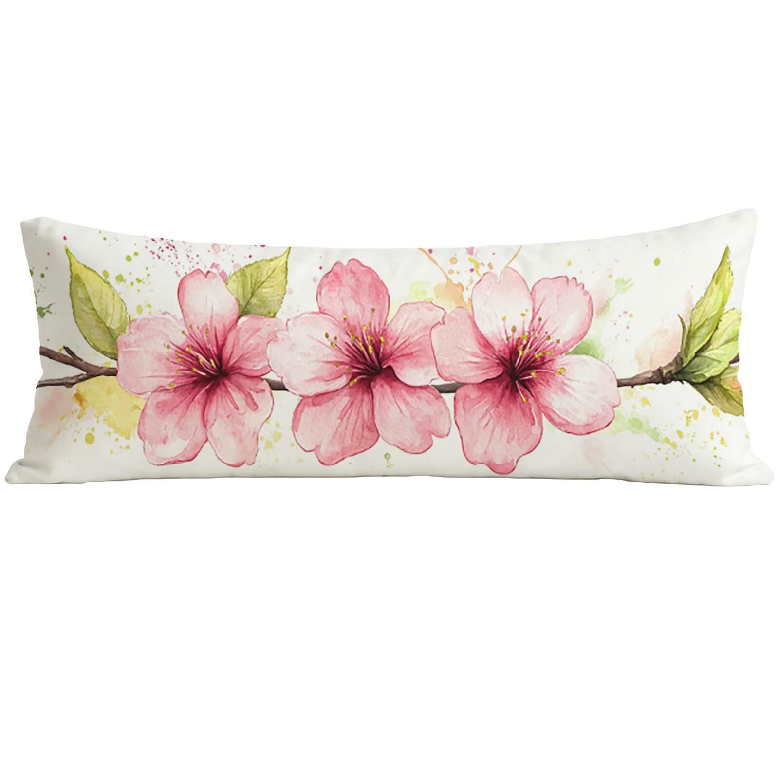 Taie d'oreiller 180x60 en velours rose | Housse de traversin long au design floral élégant