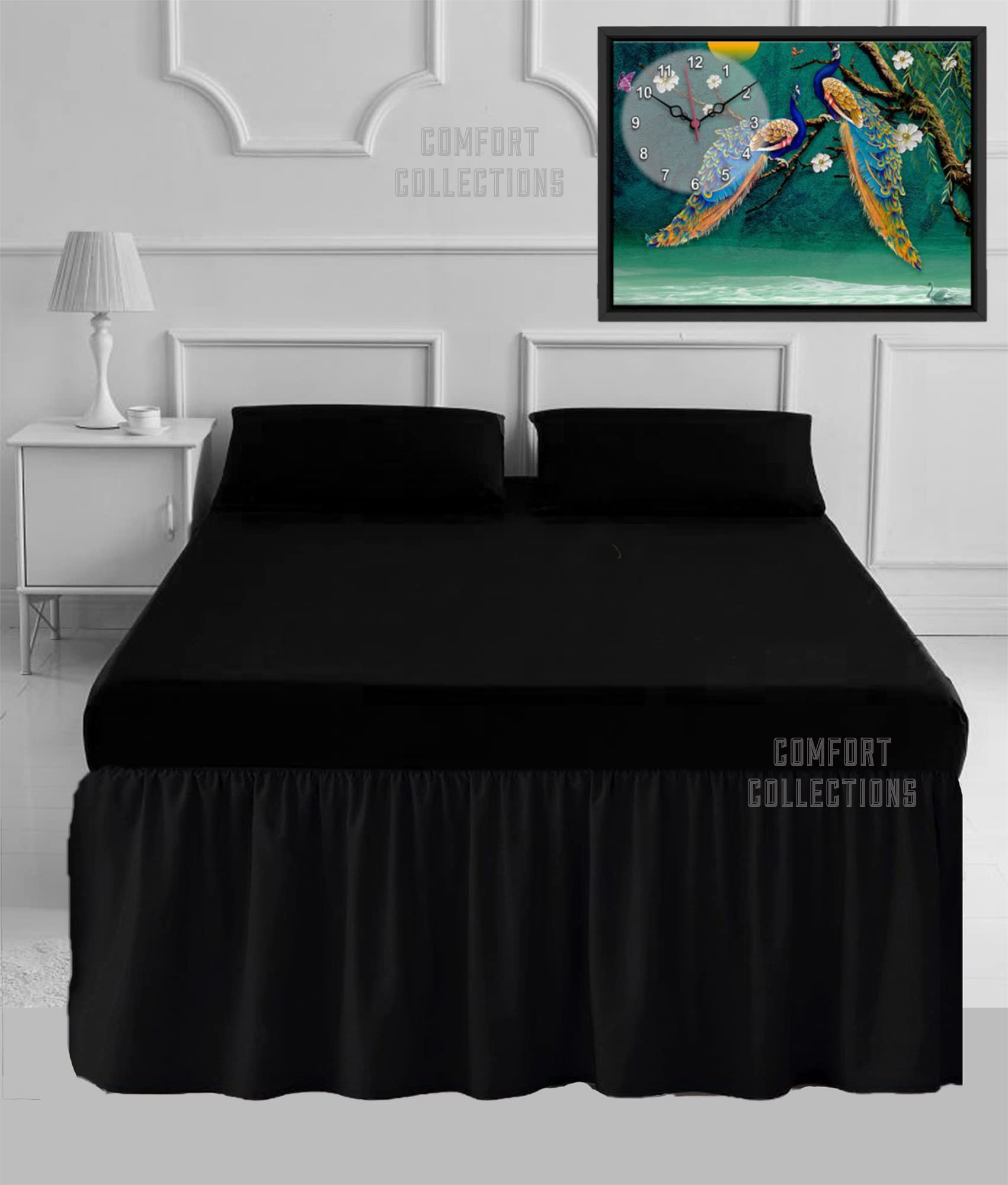 100% Poly Cotton Plain Dyed Percale Easy Care Sheets 16" Frilled Base Valance Sheet Black Superking