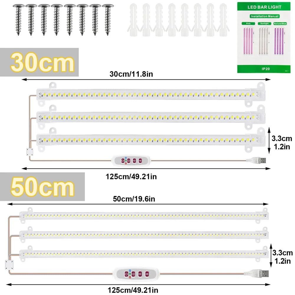 Lampa do roślin, 1/2/3/4 listwy LED do uprawy roślin doniczkowych USB pełnozakresowa lampa fito z możliwością przyciemniania timer sadzonki warzywa lampa do uprawy kwiatów(30CM(One Tows Four))