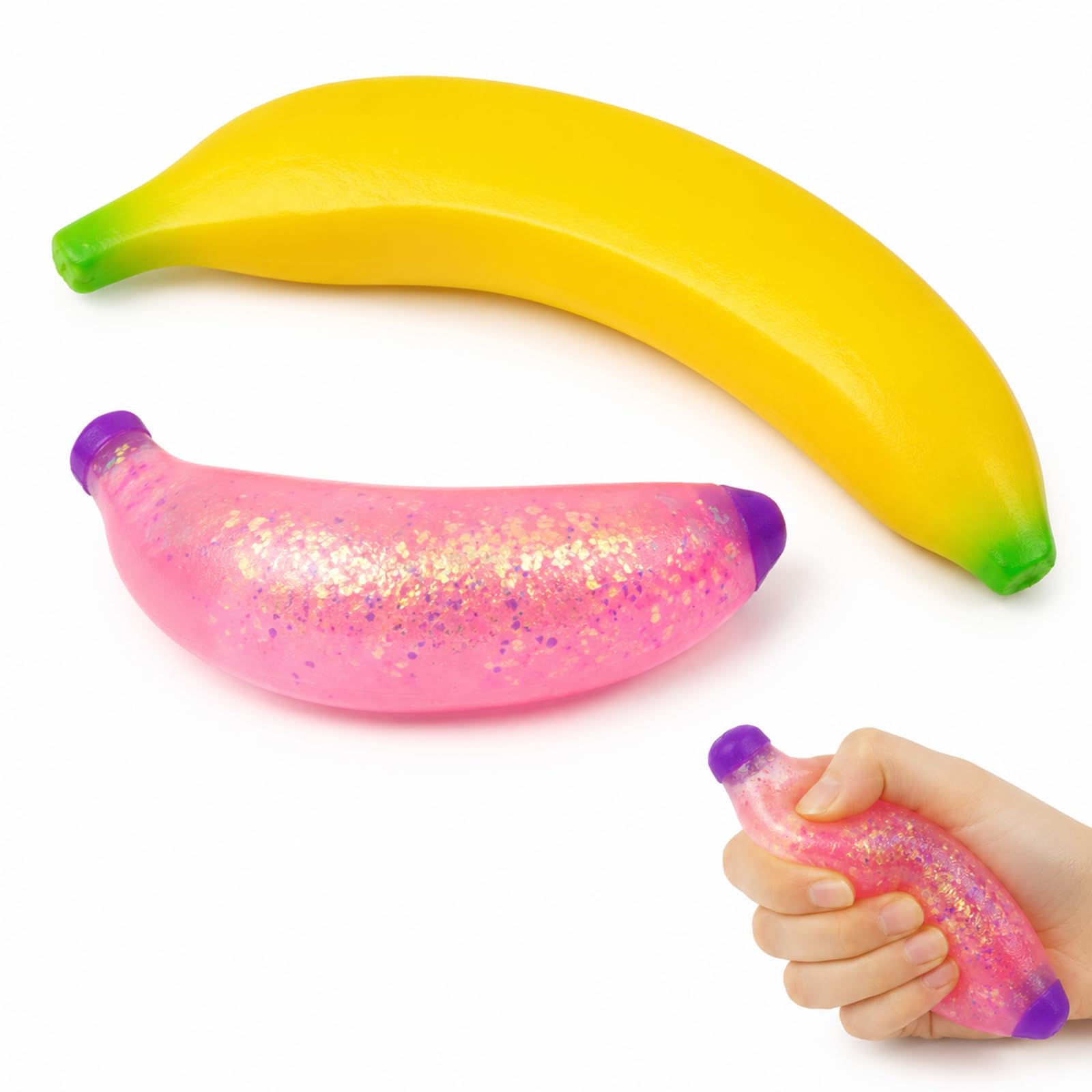 2 PCS Banana Squishy, Giant Banana Squishy, Focus Enhancement Tool for Office Workers, Classroom Learning Aid, Decorative for Stress Relief, Novelty Desk Decoration Item