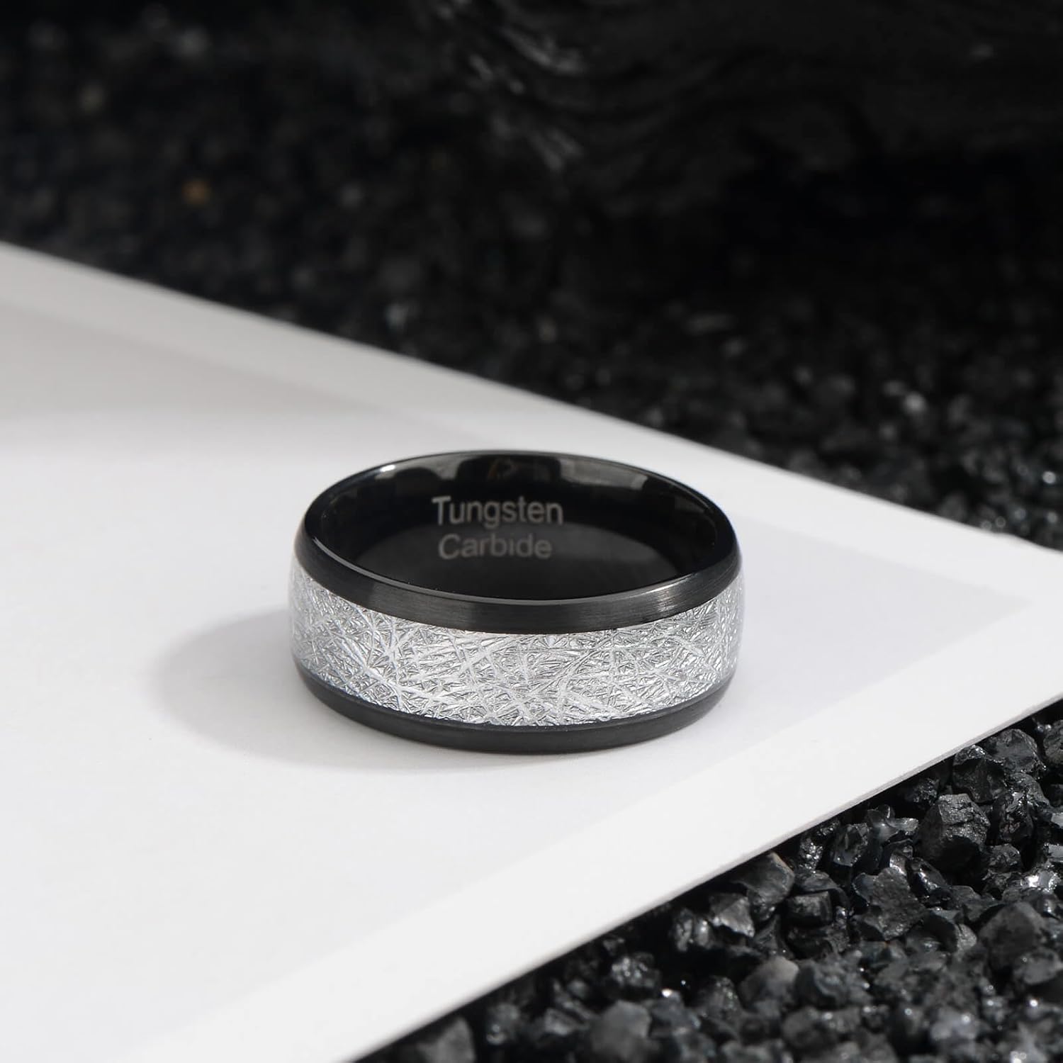 Men's Tungsten Carbide Wedding Ring - 8mm Black High Polish Set Blue/White Stones/Gold Ideal for Everyday Wear Comfortable Fit Ideal for Grooms
