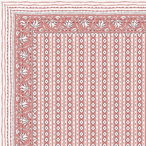 Image of BLOCKS OF INDIA Hand Block Printed 200 TC Cotton Super King Size Bedsheet (Pink LINE)