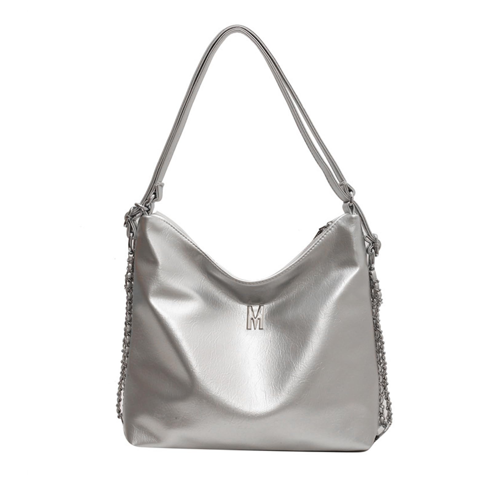 NICOLE & DORIS Borsa Donna Tracolla Grande Borsa a Spalla Moda Borsa a Mano Versatile Borse Hobo Pelle PU Zaino Convertibile Borsetta Shopper Argento
