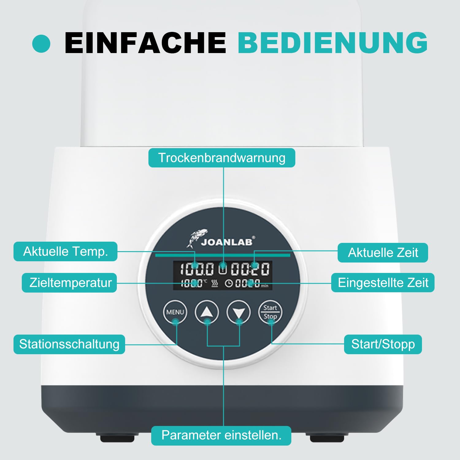 JOANLAB 2L Labor-Wasserbad mit Digitalanzeige, Präzisionsheizung 100°C, Edelstahl-Wanne mit Timer & Doppelschutz, Klarsichtdeckel für Laboratorien(WB-2S)