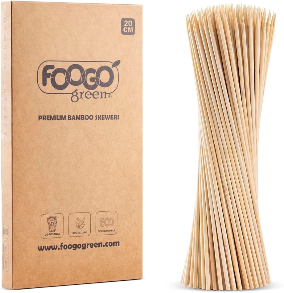 FOOGO Green 1500pcs Medium 20cm, Bamboo Skewers, FSC® Certified, Sturdy Eco-Friendly Wooden, Barbecue, BBQ & Kebabs Skewers, Fruit Picks, Cocktail Sticks, for Camping, Parties and Wedding