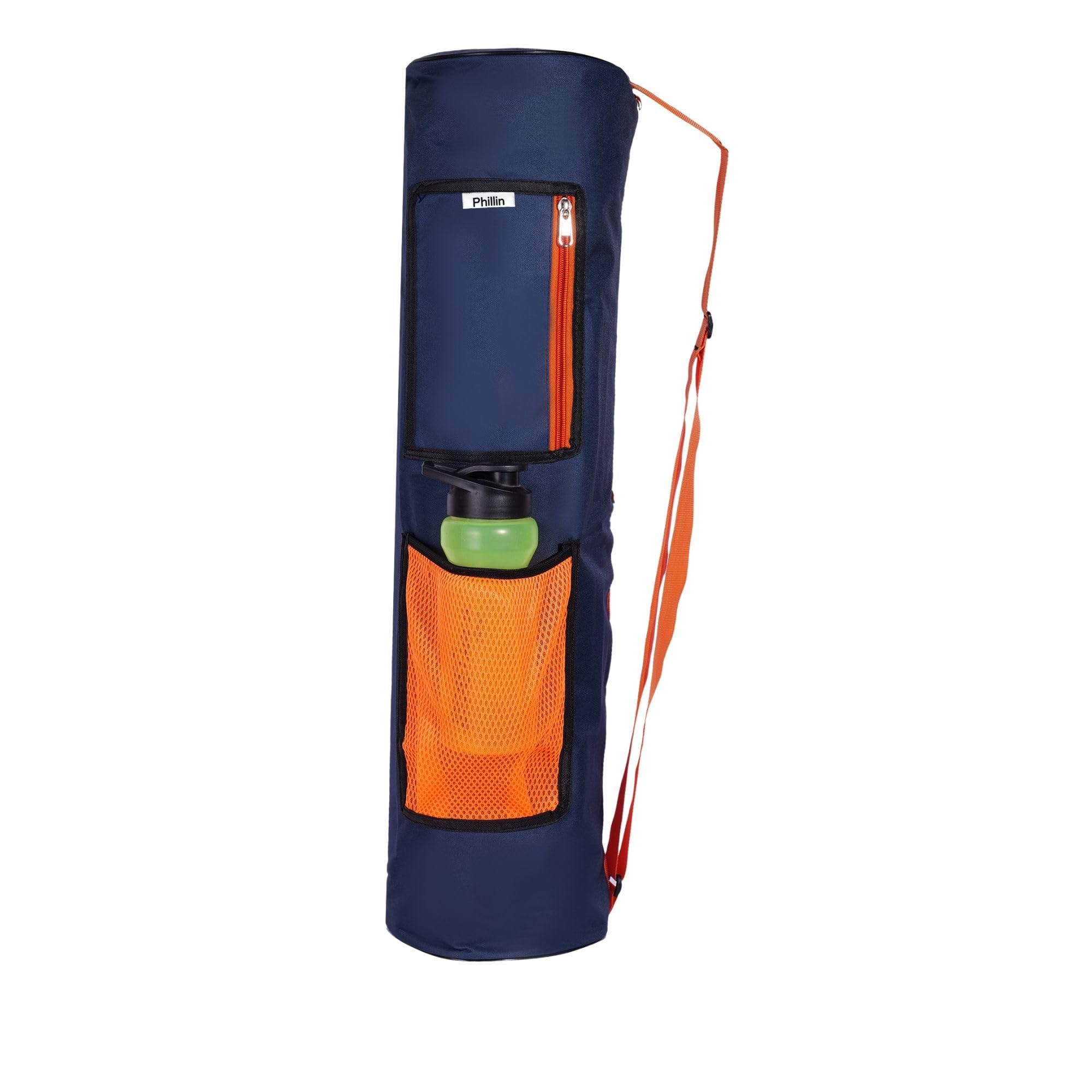 PHILLIN Yoga Mat Cover Bag with Adjustable Shoulder Strap Waterproof Yoga Mats Carry Bags fit for 4mm to 8 mm Yoga Mat for Women and Men Zipper Mats Bag's for Meditation Mat (Blue-Orange)