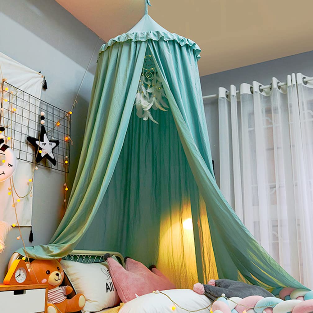 Ciel de Lit pour Bébé Moustiquaire en Dentelle et Bord à Volants Tente de Rêve pour Filles Princesse Décoration de Chambre à Coucher (Bleu,Taille unique)