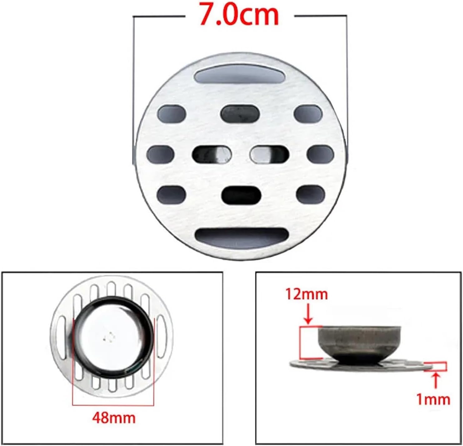 of Stainless Steel Floor Drain Cover Overflow Round Shower Drain for Bathroom Wash Machine Toilet Sewer 1Pcs(7.0cm)