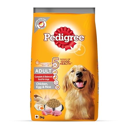 Pedigree Adult Dry Dog Food (High Protein Variant) Chicken, Egg & Rice, 3kg Pack