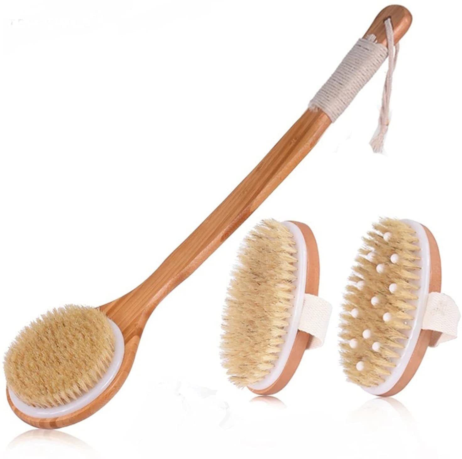Szczotka do kąpieli z naturalnego włosia Złuszczająca drewniana szczotka do masażu ciała Szczotka pod prysznic SPA Kobieta Mężczyzna Pielęgnacja skóry Szczotka do suchego ciała, 3 szt. Ręczników (ko