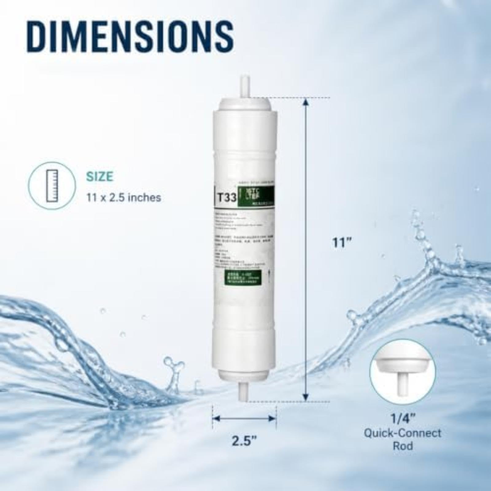 4-pak 11 x 2,5 wkładu węglowego T33 Post Carbon z 1/4 prostym prętem wymiennym Inline, do odwróconej osmozy Filtr końcowy oczyszczacza wody (3 8 Inch Fitting) Filtr (3 8 Inch Fitting)
