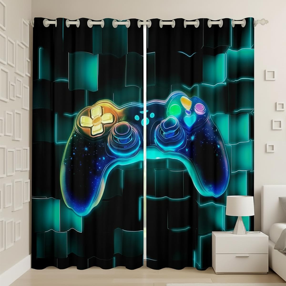 Rideau de fenêtre de jeu néon 137x117cm pour décorer une chambre d'ado gamer