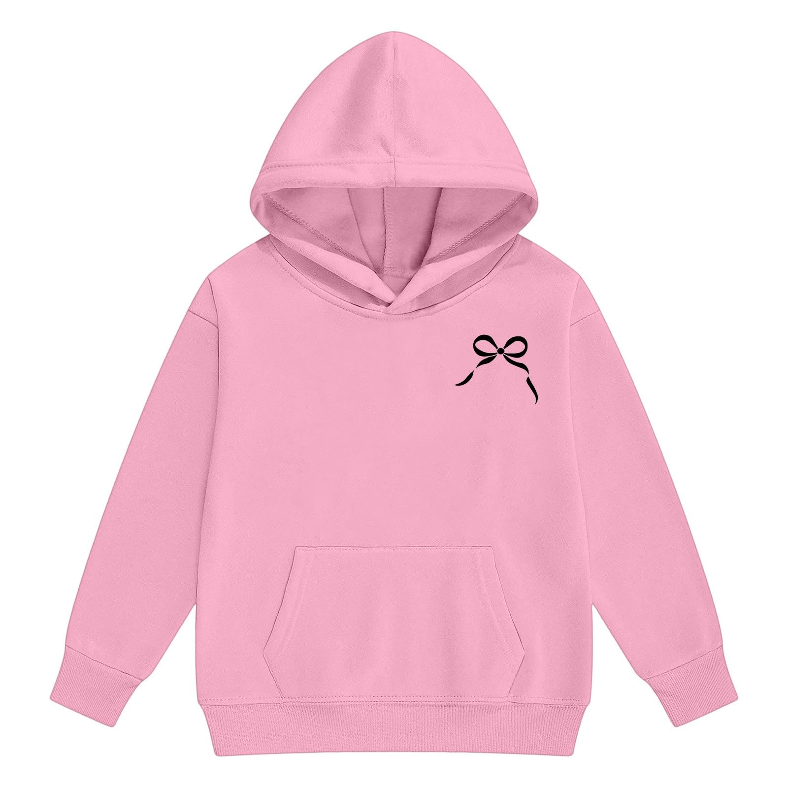 Jogginganzug Mädchen Jungen Zweiteiliger Trainingsanzug Schleifen Druck Freizeitanzug Einfarbig Sportstyle Set Langarm Kapuzenpullover Hoodie mit Jogginghose Y2K Kinder Sportkleidung