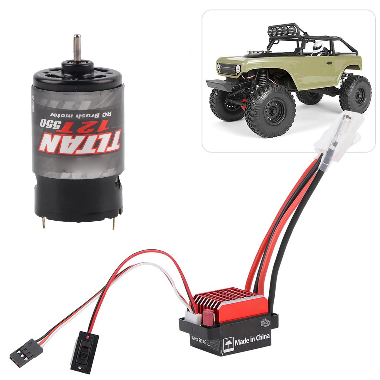 Moteur Brossé 550 + ESC 320A Pour Voiture RC 1/10 - Haute Torsion, Ventilateur Intégré - Pour Crawler Et Tout-Terrain