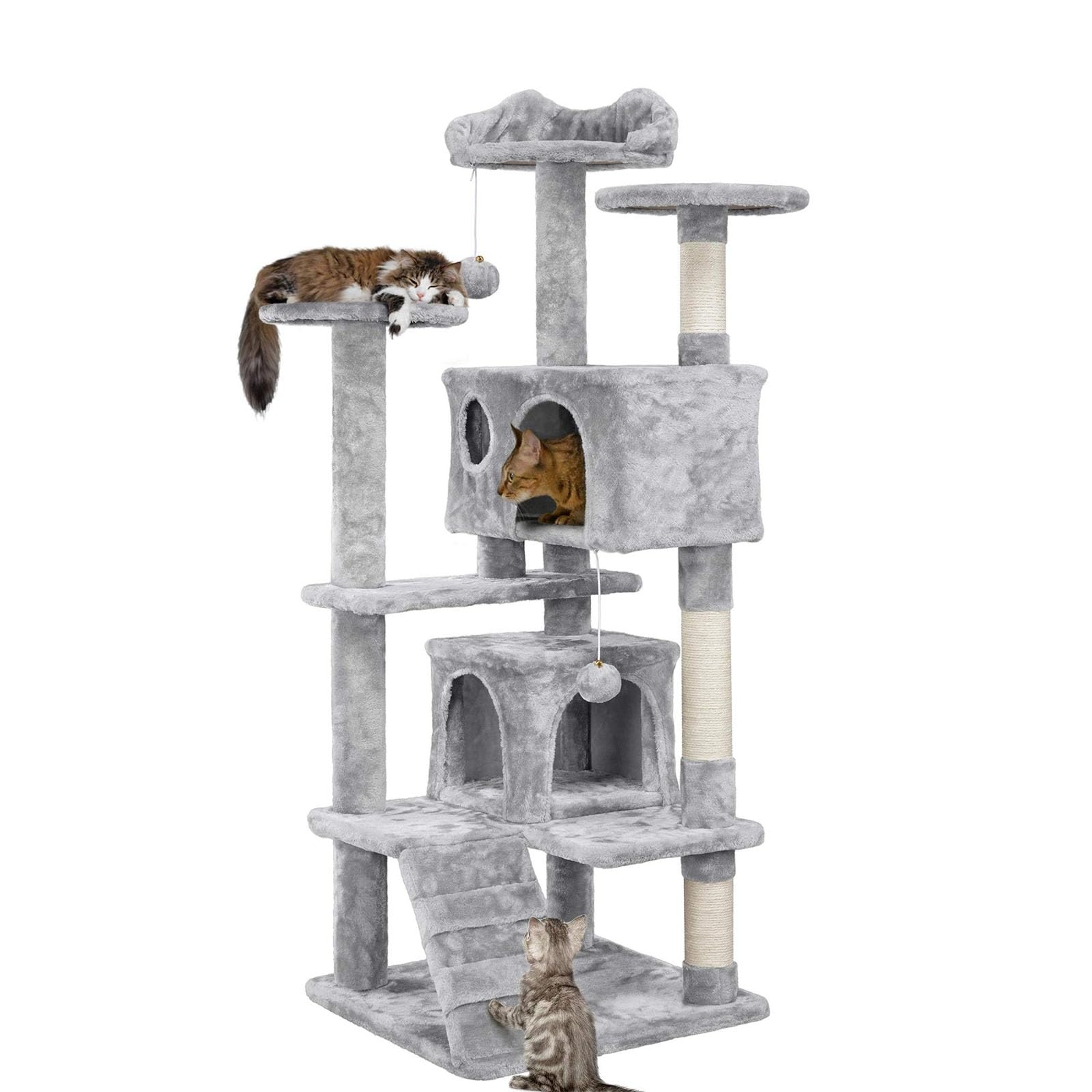 Arbre à chat 137 cm meuble multi-niveaux avec maisonnette et griffoir sisal