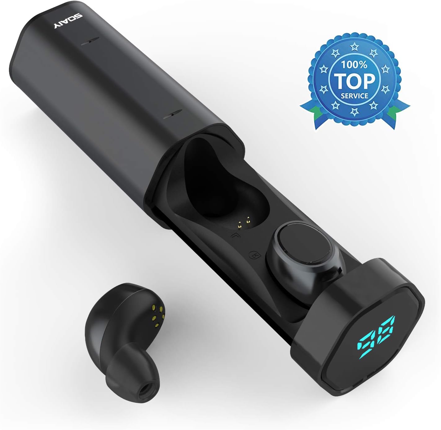 Wireless Earbuds, SOAIY T2 In-Ear 3D Stereo Sound HiFi Deep Bass TWS Bluetooth Earphones, Waterproof Sports Wireless Headphones (Bluetooth 5.0, with Charging Case, Built-in Mic) - Black