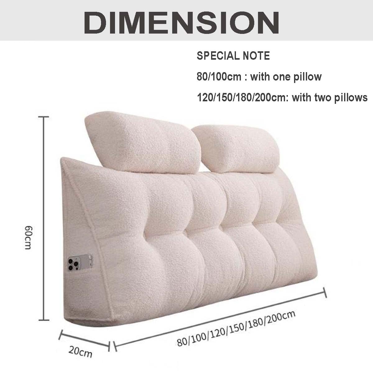 Poduszka na klin + poduszka pod szyję, miękki, pluszowy, puszysty sofa, pozycjonowanie, podparcie lędźwiowe, duży, trójkątny oparcie do czytania, 80 x 50 x 20 cm, złamana biel
