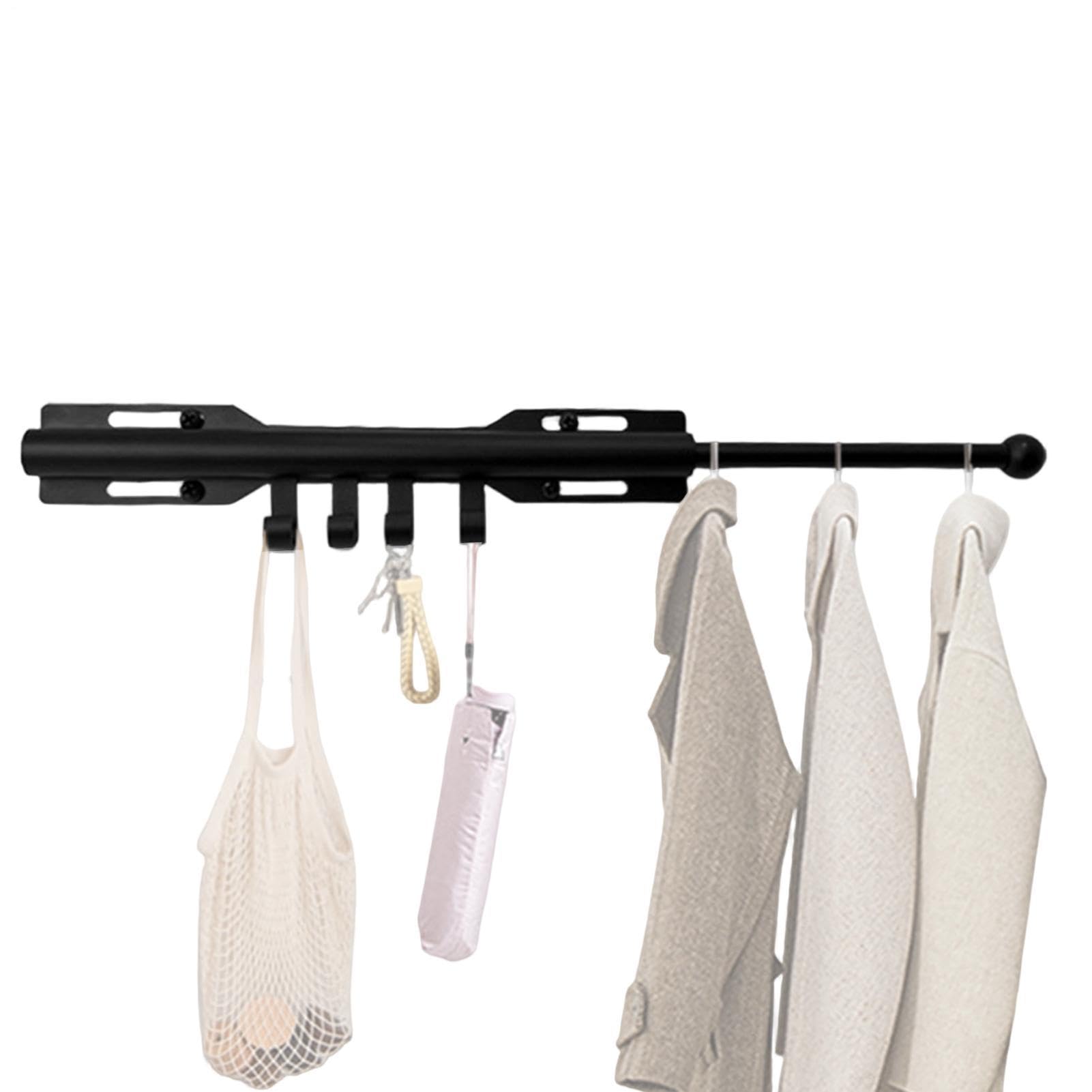 Tringle à vêtements amovible extensible avec 4 crochets pour placard et maison