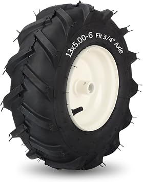 GICOOL 13x5.00-6 Tiller Tire and Wheel, 3/4 Axle Size, 3-1/8 Centered Hub, 13x5-6 Agriculture Super Lug Tractor & Trencher Tubeless Tire, Compatible with Craftsman & Troy-Bilt Tiller, 1 Pack