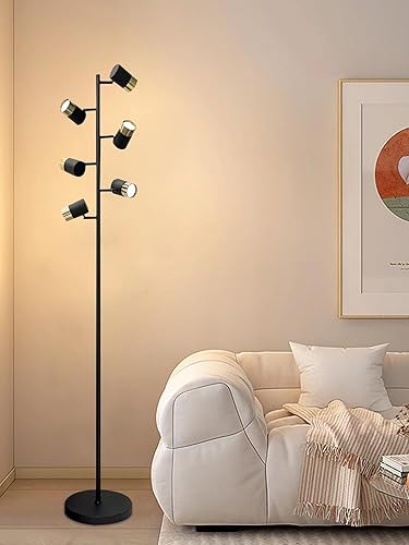 Multi Angle and All-round Rotatable, High Brightness Black Apright Floor Lamp with 6 Variable Adjustments, Suitable for Living Room, Bedroom,