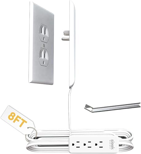 Sleek Socket Cubierta de toma eléctrica ultrafina a prueba de niños con tira de alimentación de 3 tomas y kit de cubierta protectora para cable 8 Sleek Socket Cubierta de toma eléctrica ultrafina a prueba de niños con tira de alimentación de 3 tomas y kit de cubierta protectora para cable 8