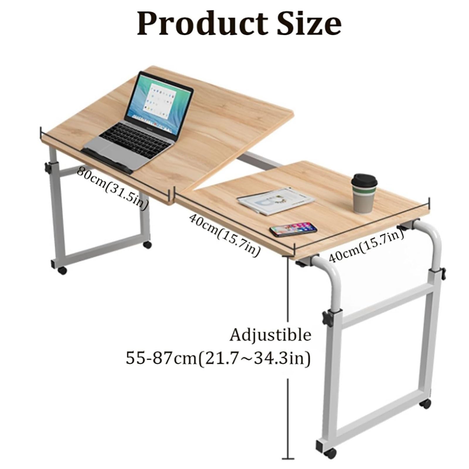 Mesas auxiliares para Cama, Altura Ajustable con Ruedas: Escritorio versátil para Colocar sobre la Cama, Mesa móvil para Comer y Ordenador (Color: A)