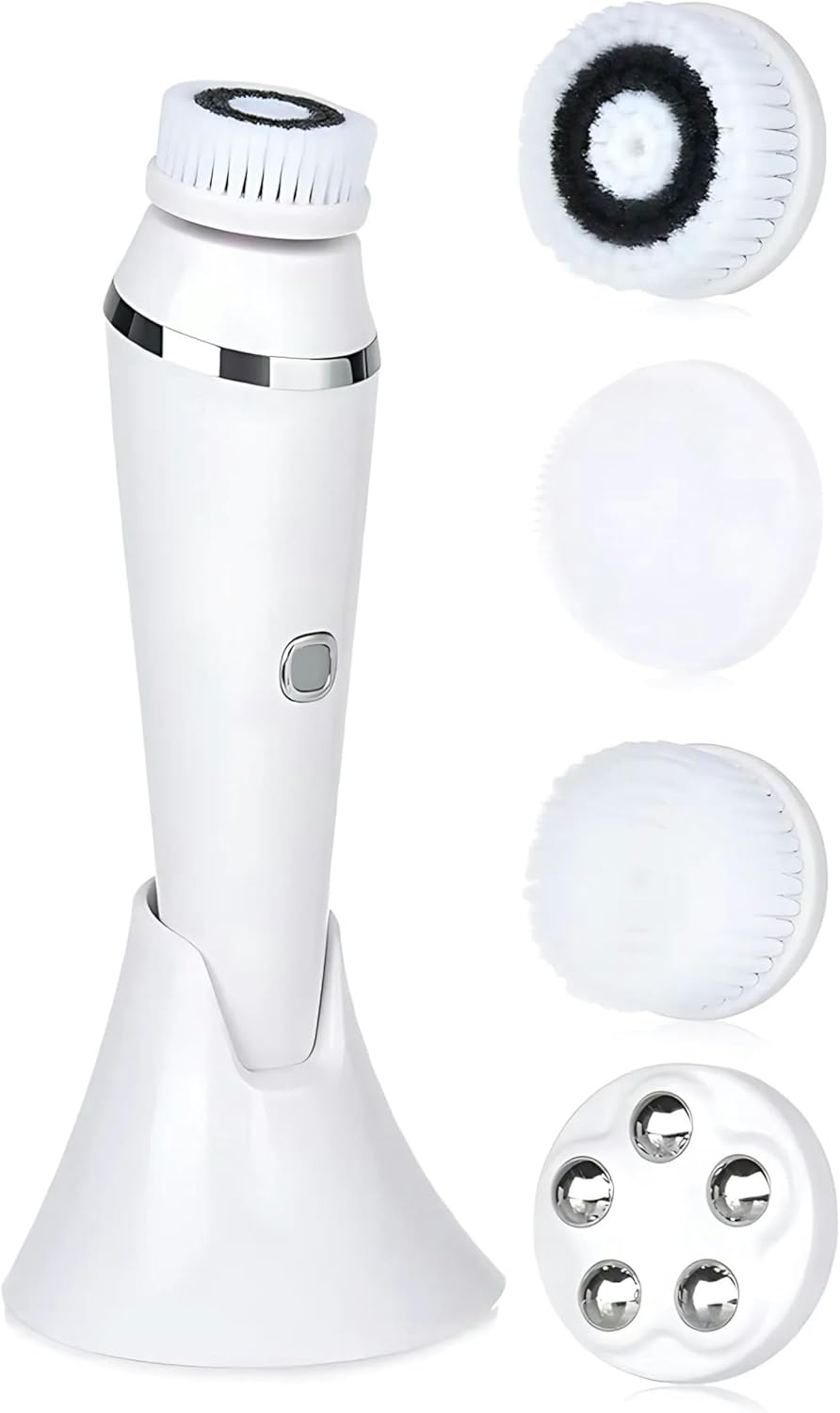 GlowSweep 4-in-1 Facial Cleansing Device, Electric Face Brush with Multiple Attachments (White)