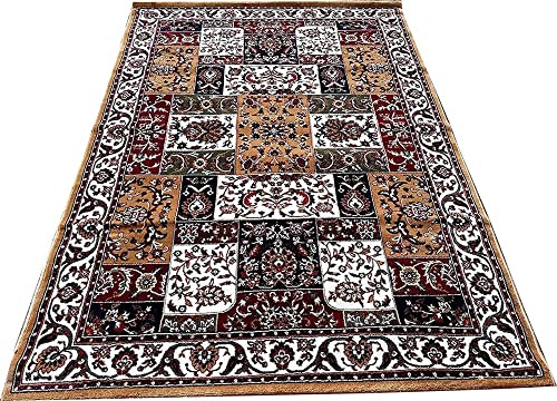 Image of Kashmiri Design Thick n Soft Bedside Runner Carpets for Home Living Room Bedroom Drawing Room Hall 8x11 Feet Gold Colour
