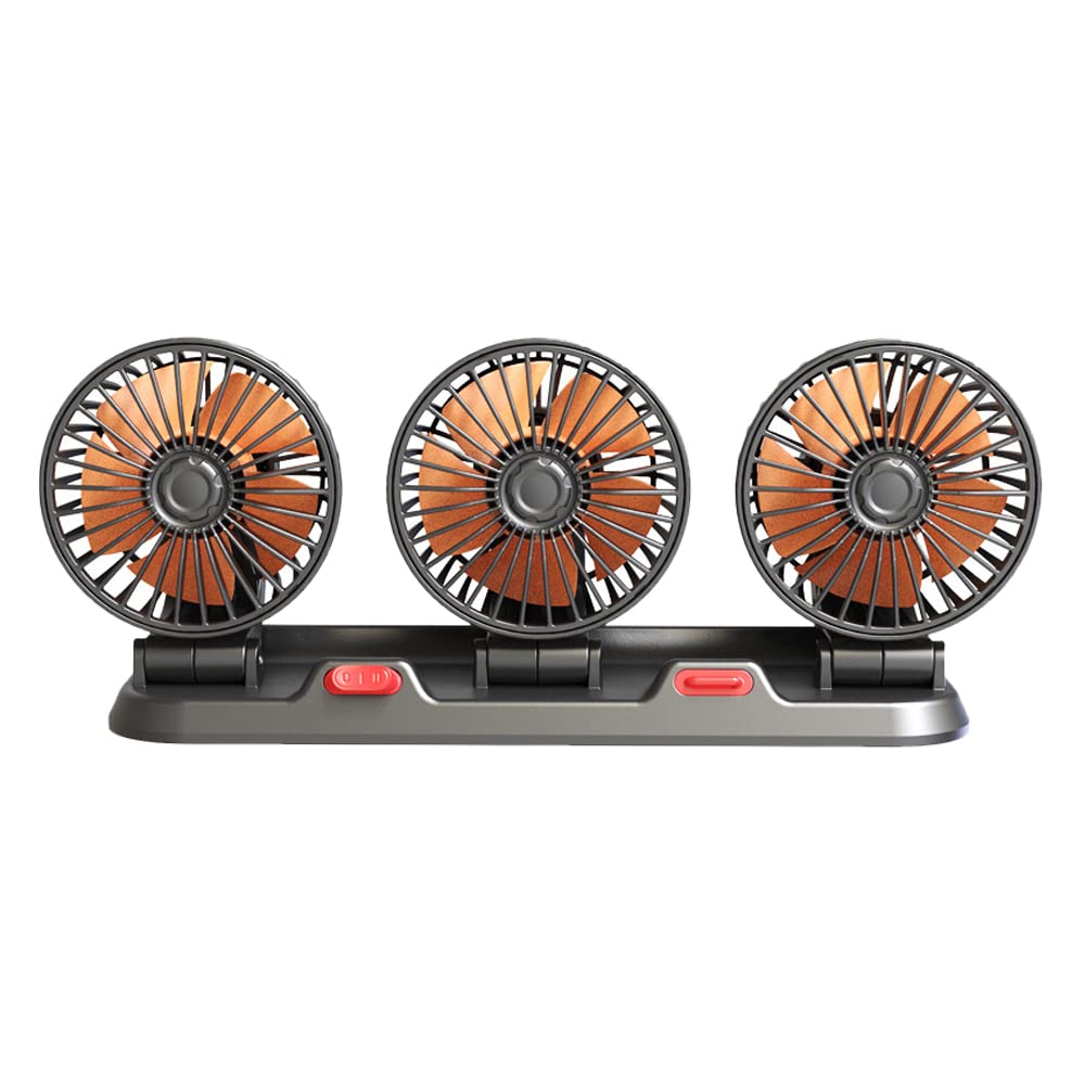 Baceyong 24V Ventilateur de refroidissement de voiture à trois tête 24V avec port allume-cigare pour camion, van, SUV, RV, bateau, 360° Horizontal 180° Rotation verticale ajustable
