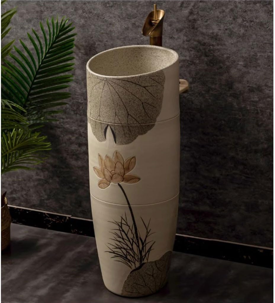 Pedestal Sinks Ceramic Column Wash Basin Outdoor Courtyard Pool Villa Balcony Floor-Standing Integrated Bathroom Sink (A)
