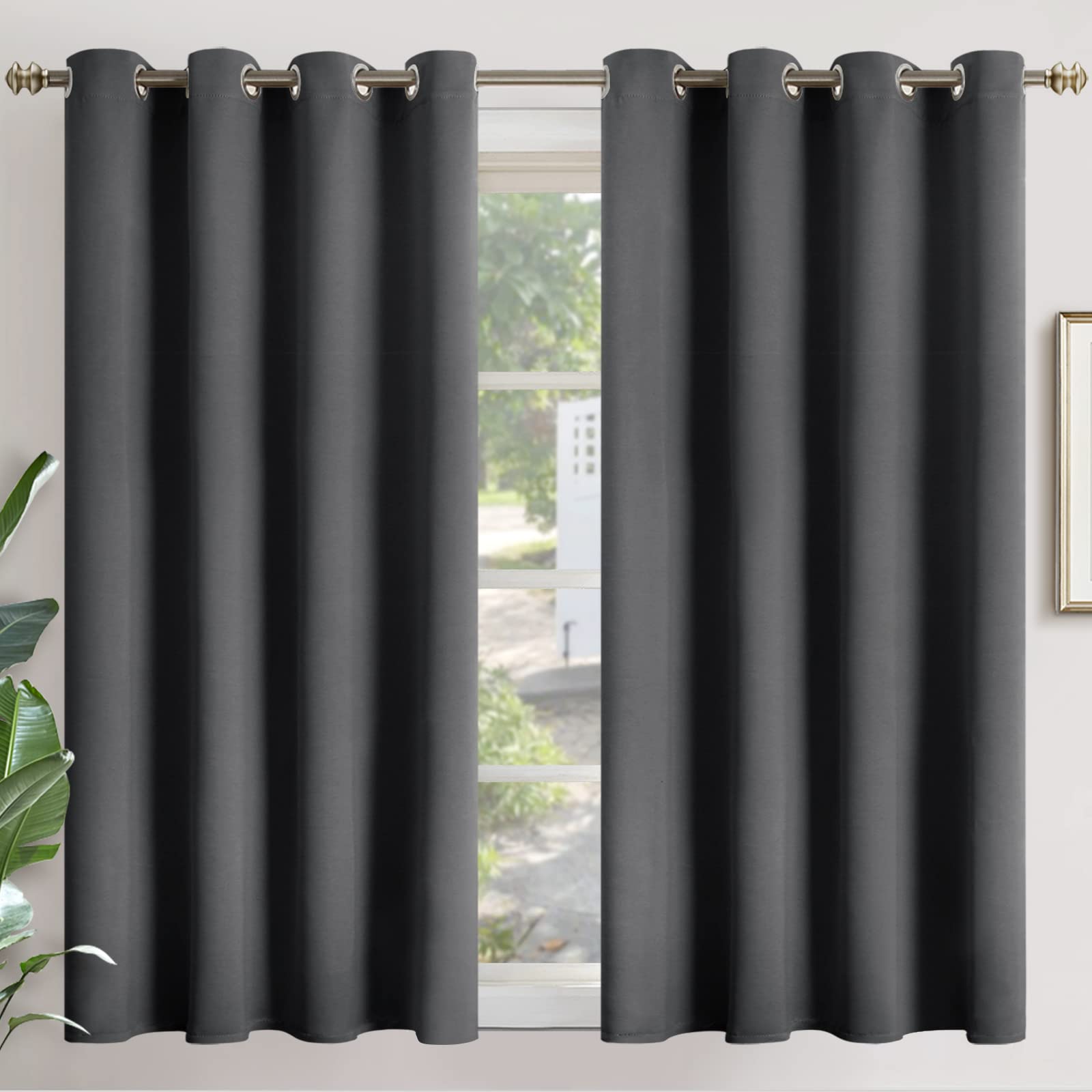 YoungsTex Dark Grey Blackout Curtains 45 Inches Length - Thermal Insulated with Grommet Room Darkening Curtain Drapes for Bedroom Kitchen, 2 Panels, 52 x 45 Inch โ image 1