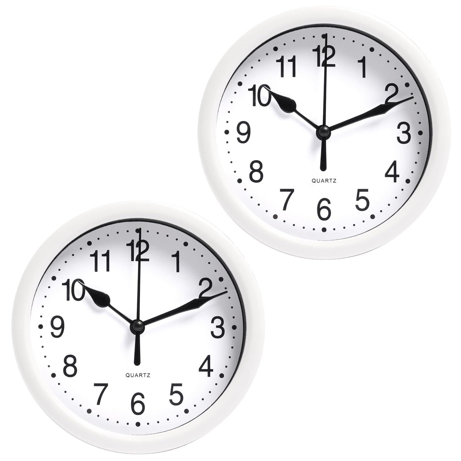 OHS 6 inch Wall Clocks Set of 2, Battery Operated Small Round Wall Clocks for Living Room Bedroom Office School Modern Home Decorative Large Numbers Easy To Read Kitchen Clock, White