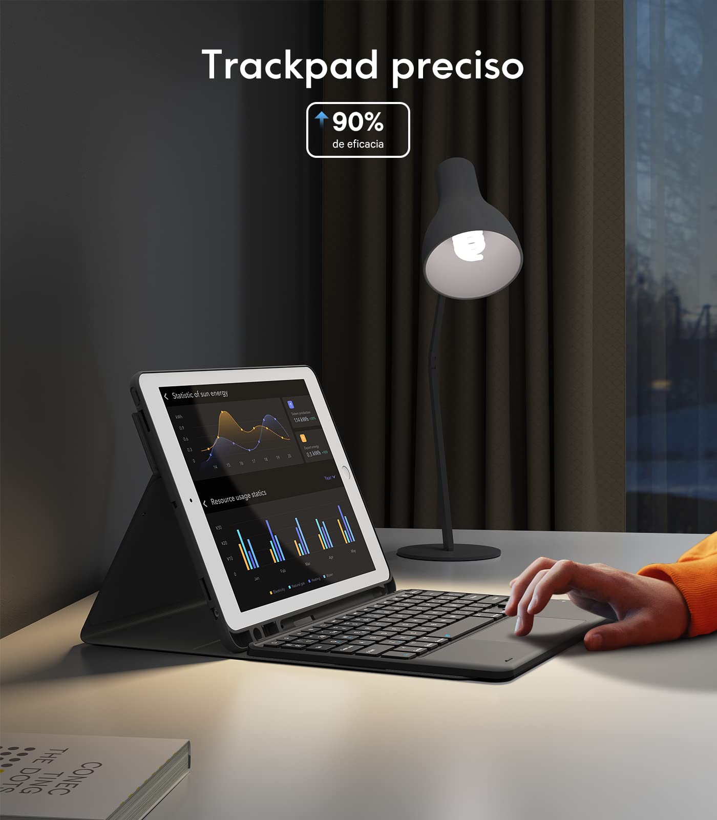 Earto Funda con Teclado para iPad de 10.2" 9ª/8ª/7ª generación (2021/2020/2019), 2 Canales Bluetooth, Teclado Desmontable Bluetooth, Teclado Español con Touchpad Inteligente(tecla Ñ), Negro
