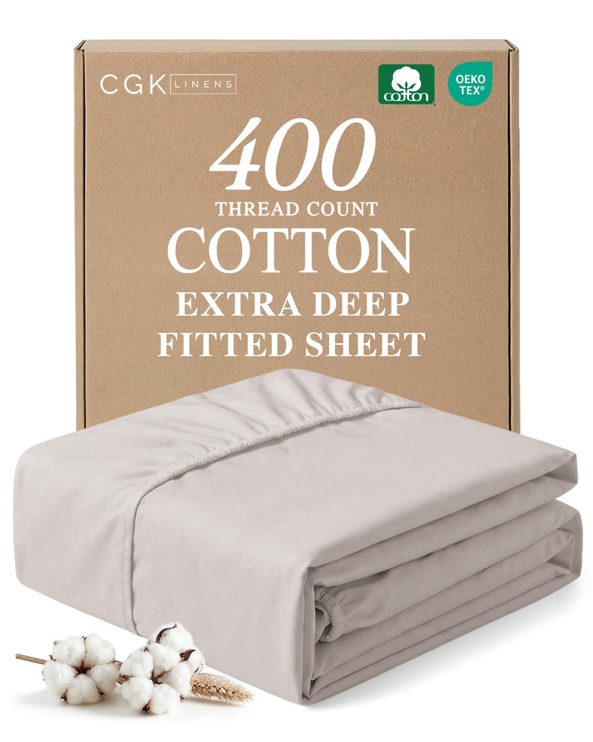 CGK 400 TC Twin XL Cotton Fitted Sheet Light Grey