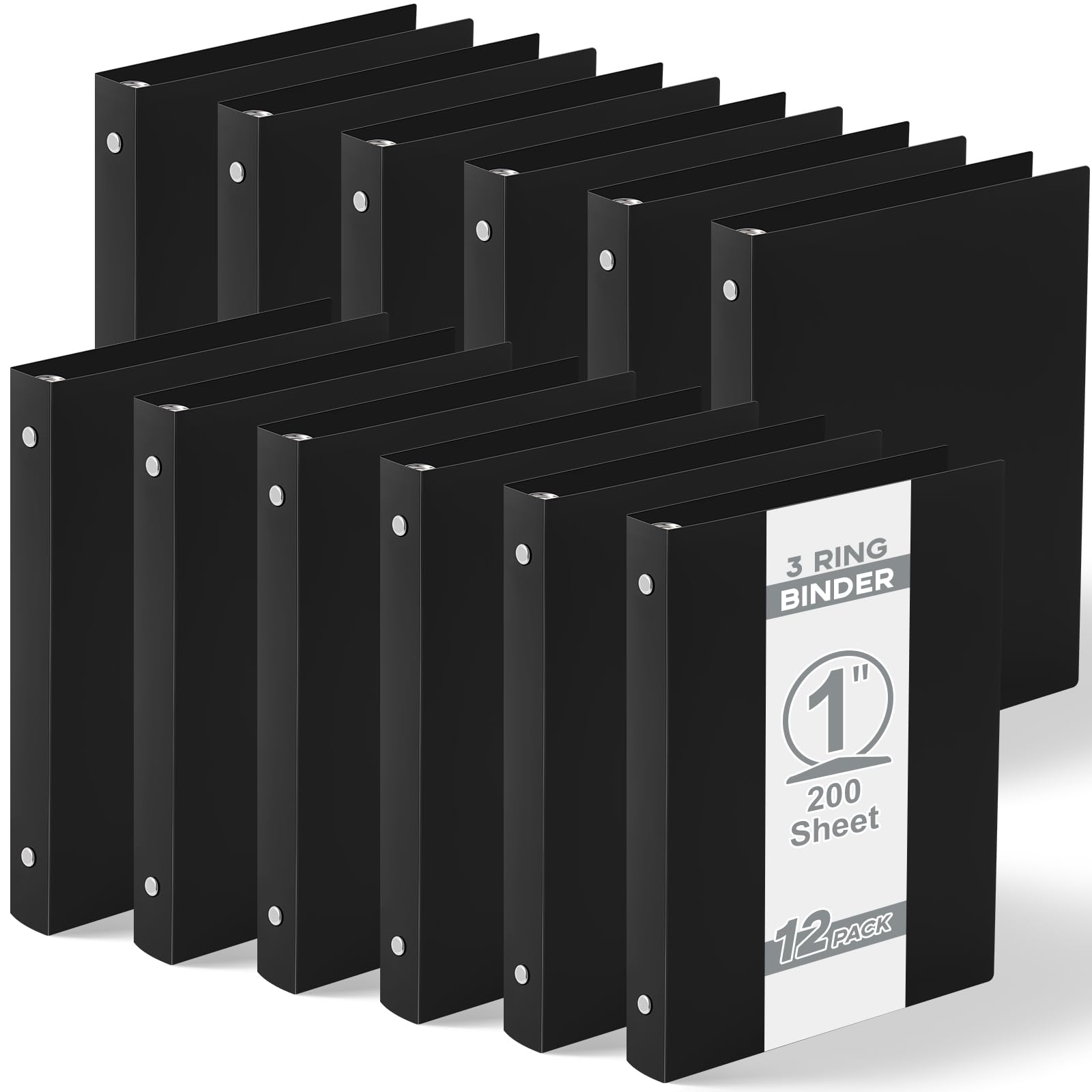 Henoyso 12 Pcs Plastic 1 Inch Mini 3 Ring Binders Fits 5.5" x 8.5" Paper, Holds(Capacity 200 Sheets), Flexible Three Round Rings Small Black A5