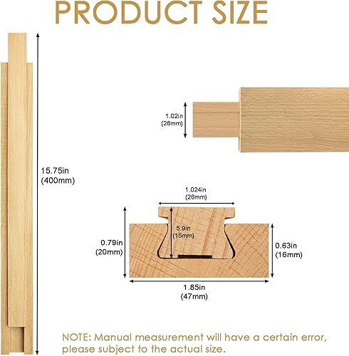 Miniatura 4 de 1 guía clásica de madera para cajones de montaje inferior, guía clásica, pista de montaje central de 15.7 pulgadas, kit de reemplazo de rieles