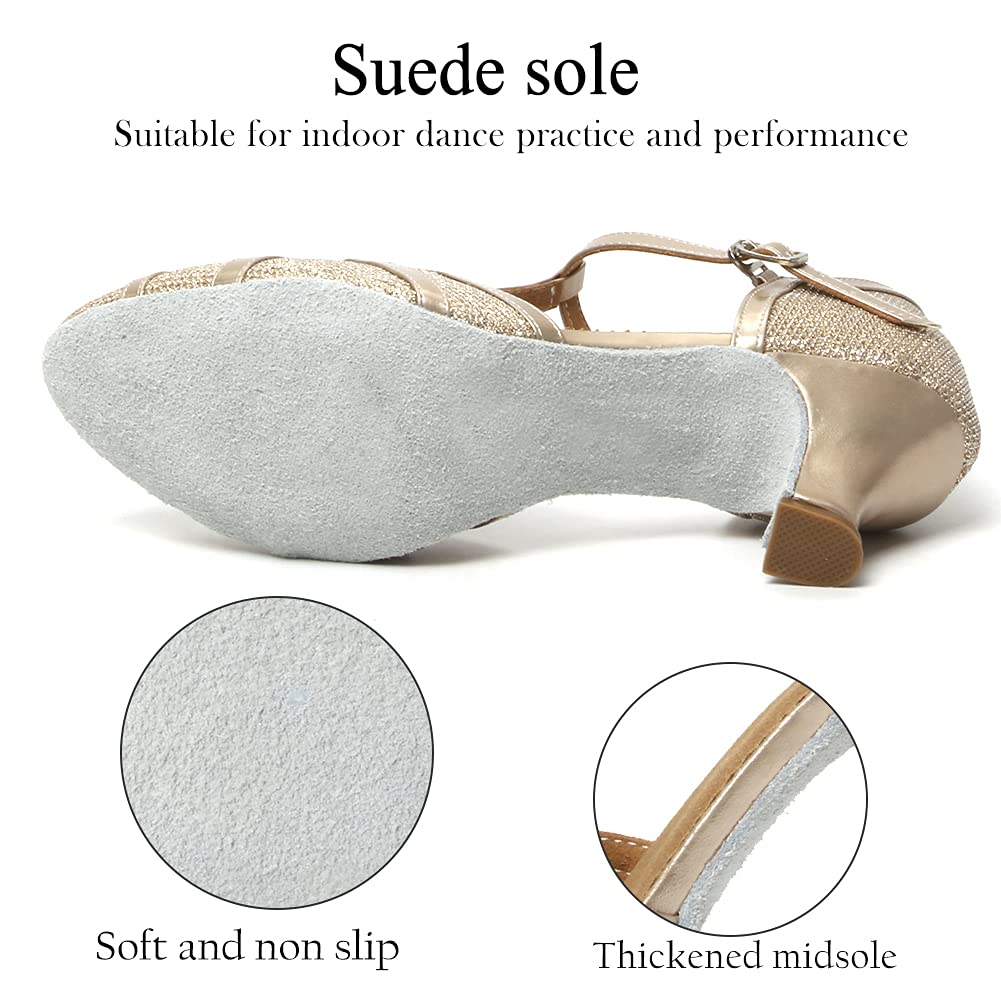HROYL Chaussures de Danse Latine Femme Salsa Bachata Paillettes Bout Fermé Chaussures Danse Tango de Salon 070-512