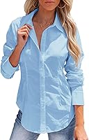 Vista 25 de siliteelon - Camisas de vestir de manga larga con botones para mujer, sin arrugas, cuello para trabajo, oficina, unicolor, blusas con corsé