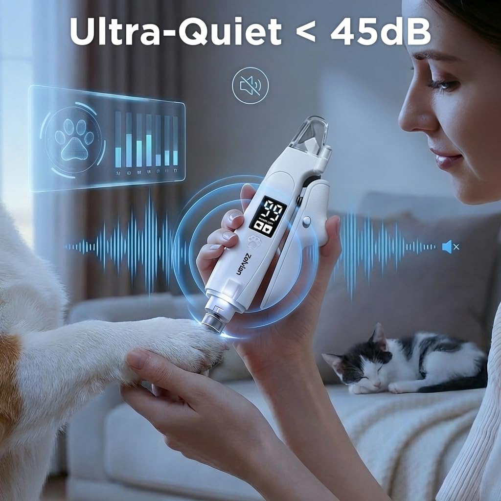 Coupe-ongles et broyeur 2 en 1 pour chat et chien avec lumière LED, coupe-griffes à faible bruit pour chiens et chats de grande, moyenne et petite, outil de toilettage rechargeable par USB avec