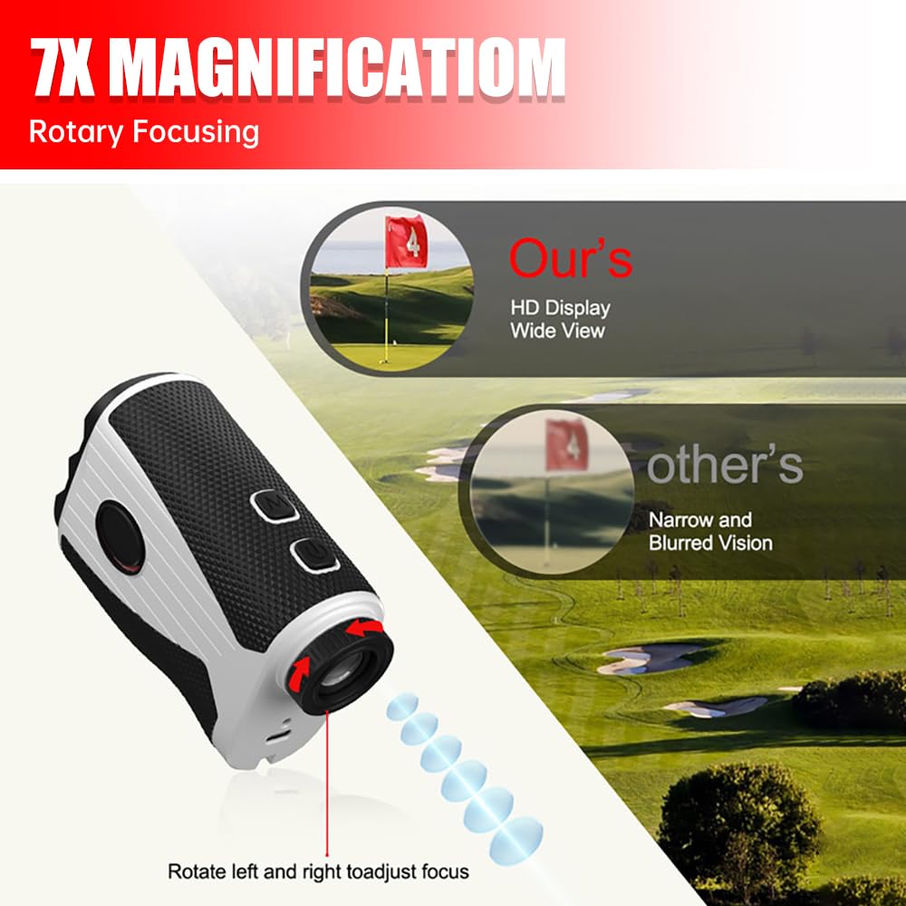 Telemetro da golf con ingrandimento 7x, telemetro laser da 1200 metri con compensazione della pendenza, vibrazione Flag-Lock e batteria ricaricabile, ideale per golfisti, caccia e attività all'aperto
