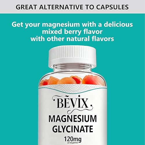 Miniatura 5 de BEVIX Gomitas de glicinato de magnesio, alta absorción de 120 mg para adultos, gomitas complejas de glicinato de magnesio sin azúcar, 60 unidades