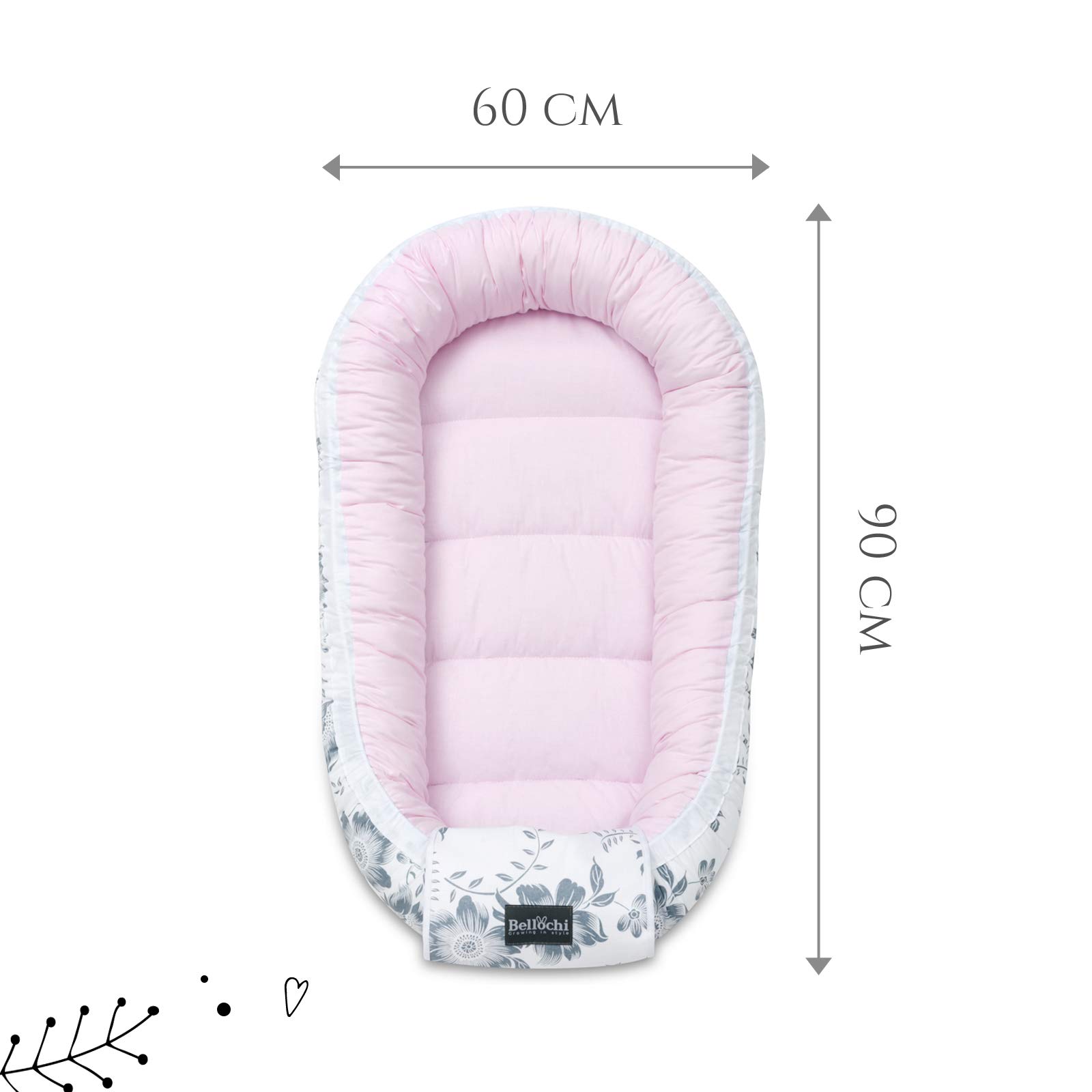 Gniazdko dziecięce dla noworodka klasy premium, 90 x 60 x 12 cm, 100% bawełna, gniazdo dla niemowląt, dla chłopca, dla dziewczynki, akcesoria dla niemowląt, jagodowe