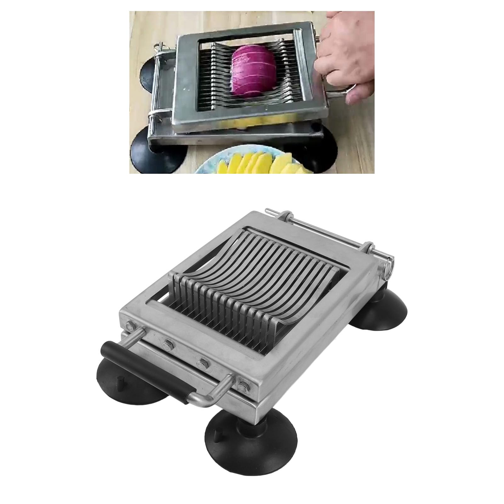 KIMISS Cortador de Verduras y Rebanador de Alimentos comercial: Picador Manual de Acero Inoxidable con 4 Ventosas para Lechuga, Cebollas, Patatas y Más (6.5MM)
