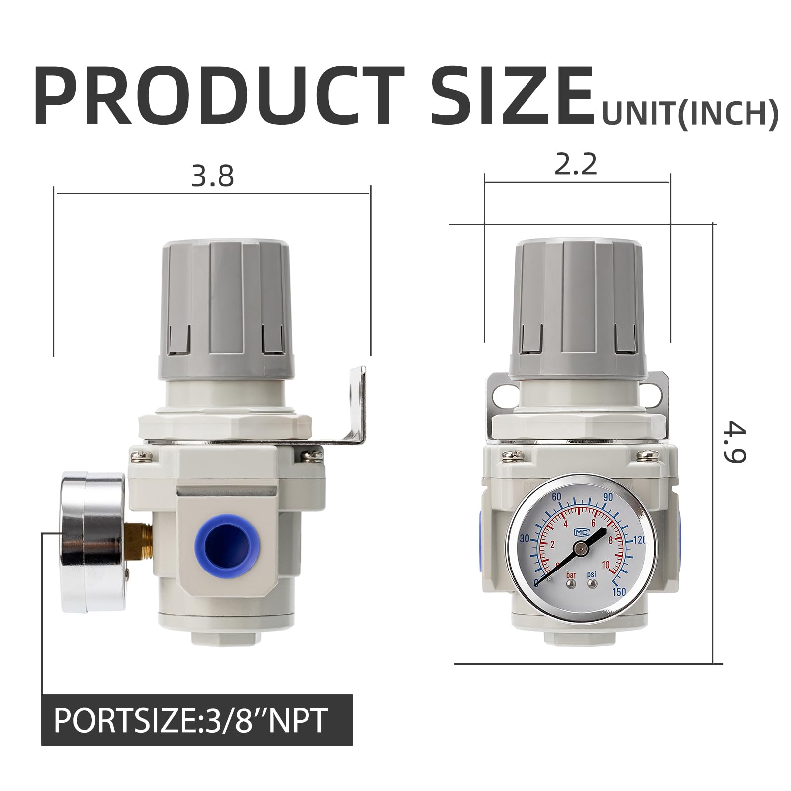 Industrial Air Pressure Regulator - 0-150 PSI -3 Industrial Air Pressure Regulator - 0-150 PSI -3