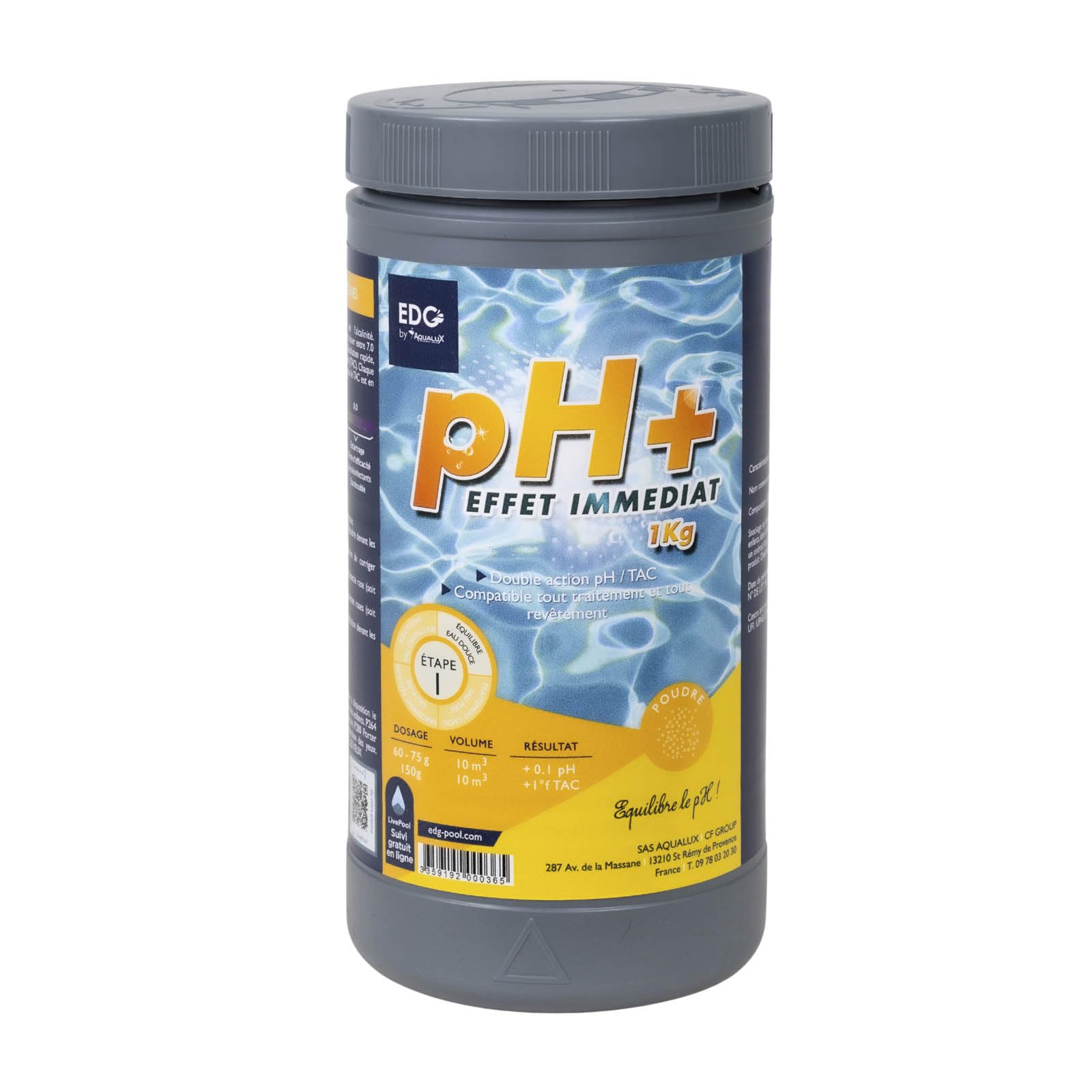EDG - pH Plus Poudre Piscine - Correcteur pH Plus- Boite 1kg - Equilibre l'eau - Confort et Efficacité - Spécial Piscine et Spa
