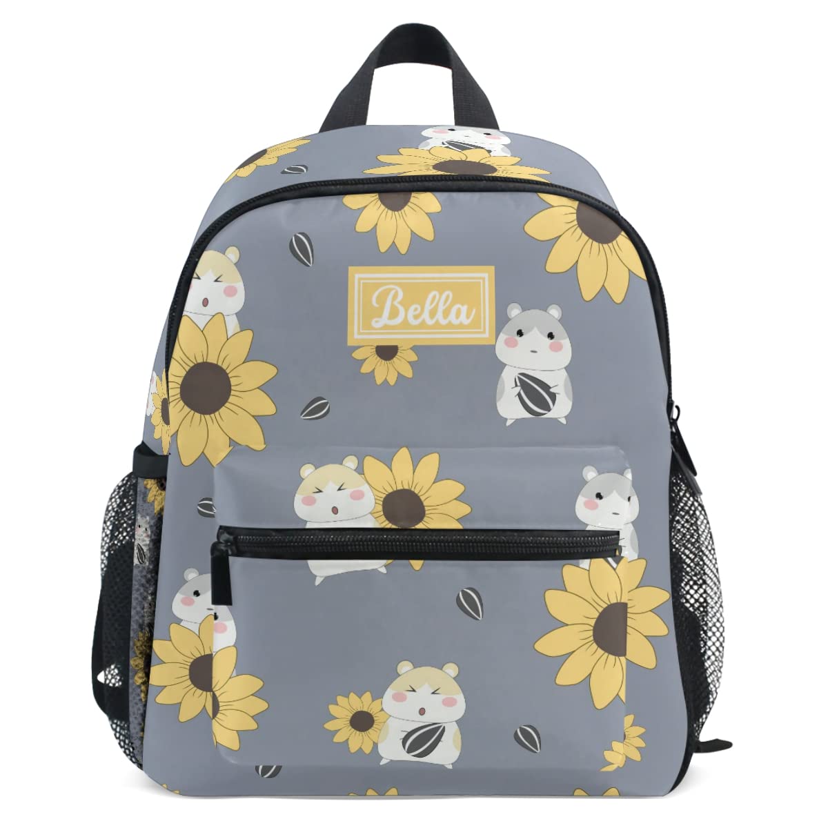 Emelivor Custom Sunflower Hamster Kids Toddler Backpack for Boys Girls Preschool Bookbag with Chest Strap Cute Personalized Backpack for Kindergarten Children Nursery Daycare