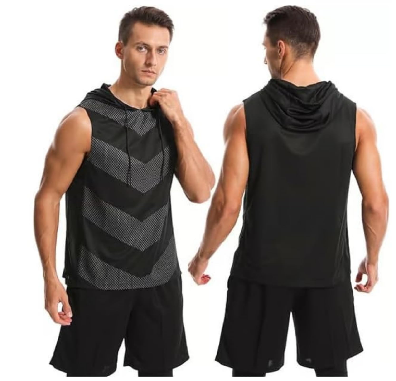 Convenientto - Confezione da 3 canottiere senza maniche con cappuccio, da uomo, ad asciugatura rapida, traspiranti, casual, atletiche