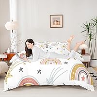 Vista 3 de Erosebridal Funda de edredón de arco iris para niñas, diseño de sol y estrellas, tamaño individual, para niños y niños, estilo de dibujos animados