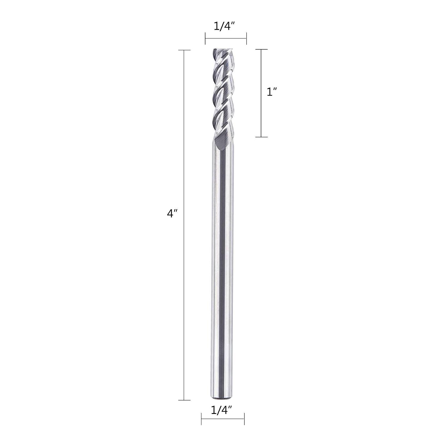 SpeTool 1/4 End Mill for Aluminum 3 Flutes CNC Spiral Router Bit for Aluminum Cut Non-Ferrous Metal Upcut Extra Long 4 inches